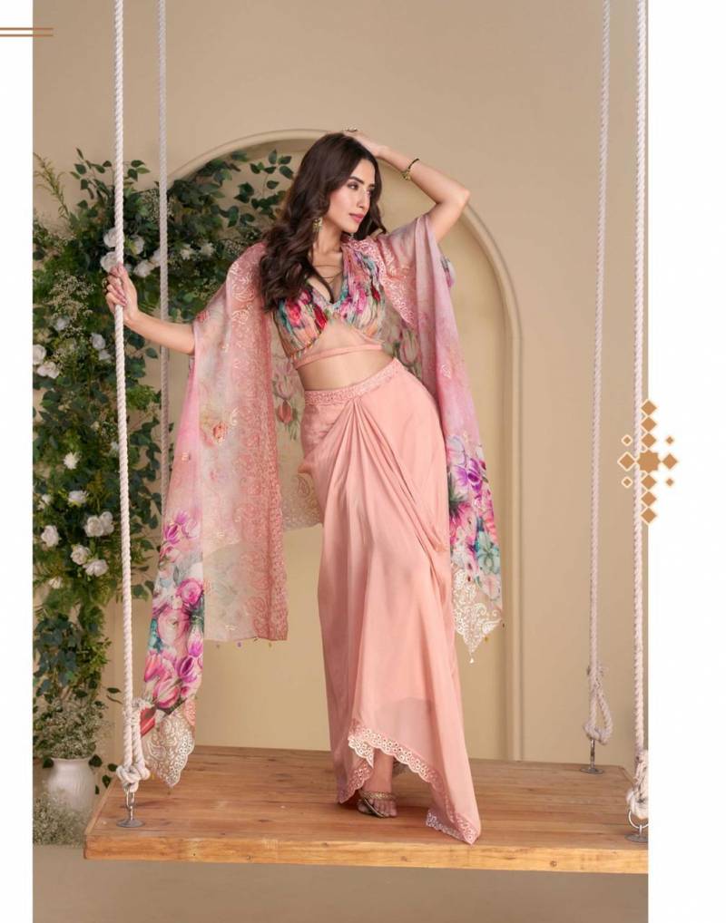 Champagne Blush Set | Chinon Silk Indo-Western Set