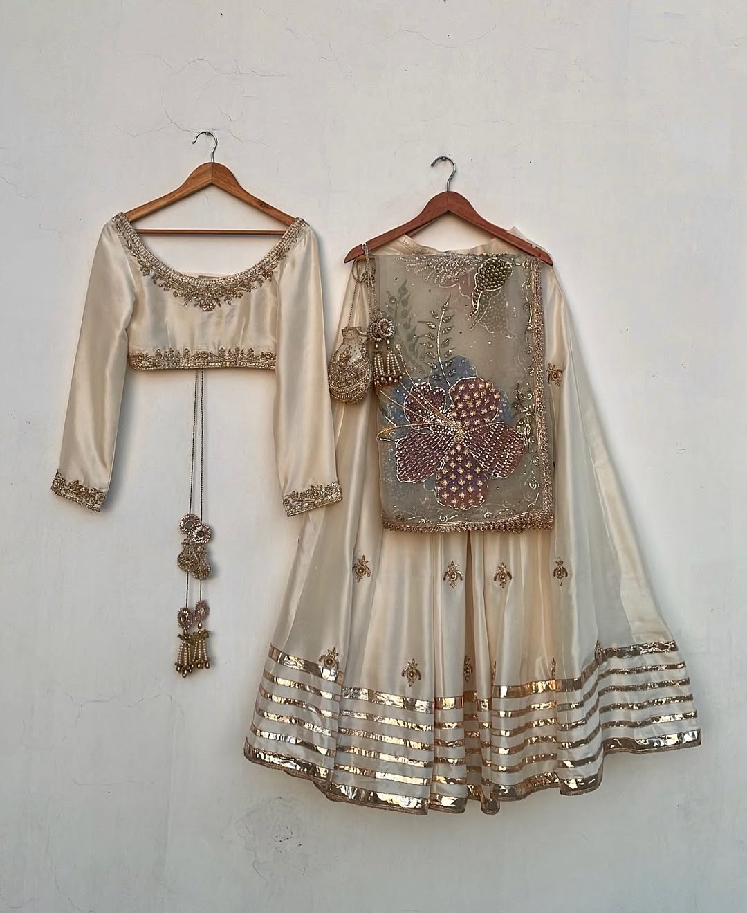 Pearl Majesty Hand-Painted Raw Silk Lehenga Set