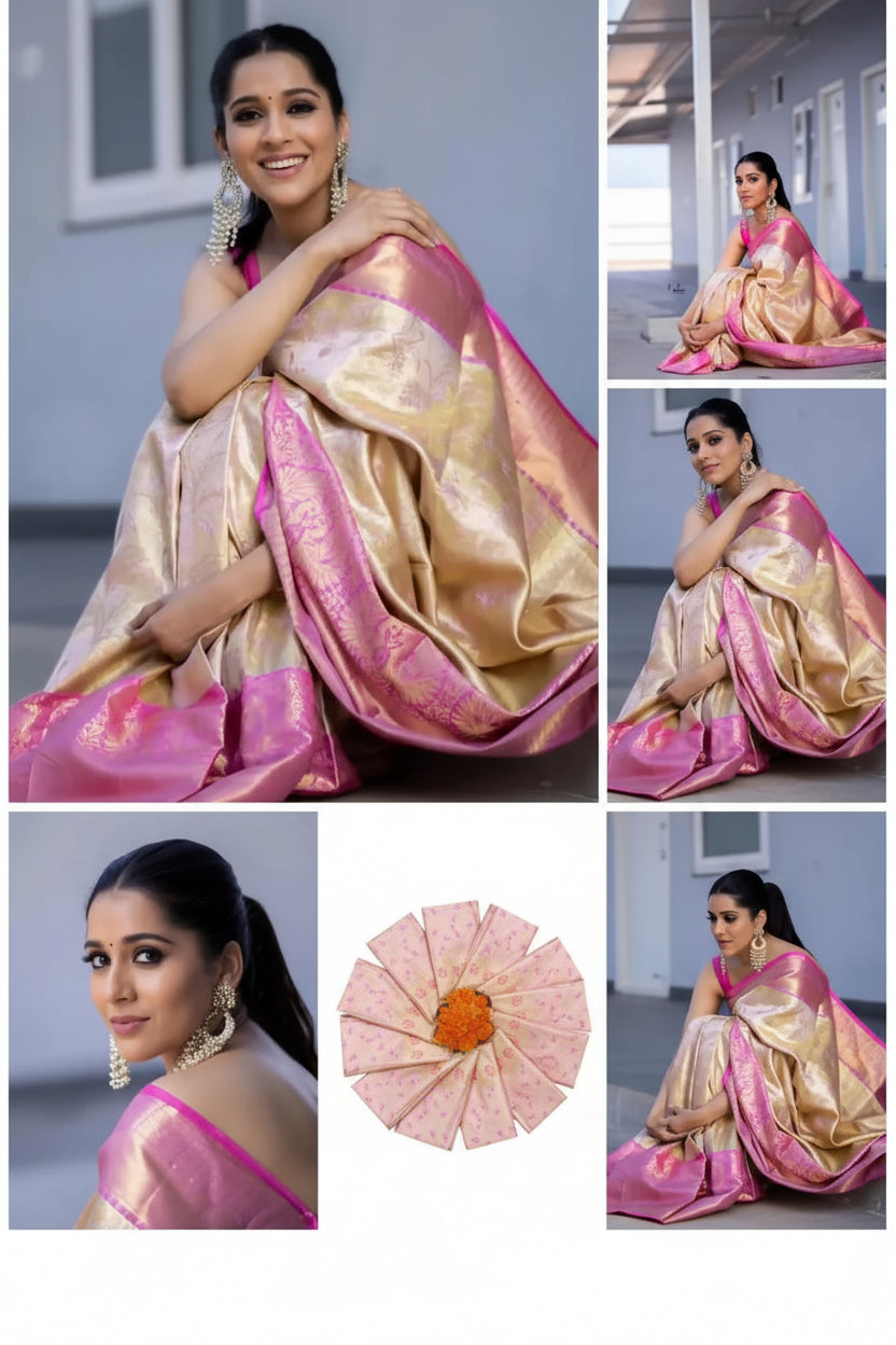 Rose Blush Lichi Silk Saree