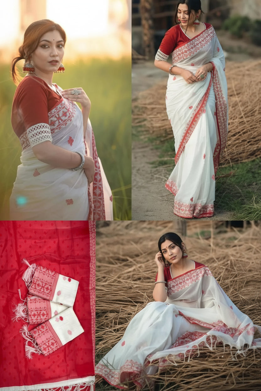 Emerald Lichi Silk Jacquard Saree