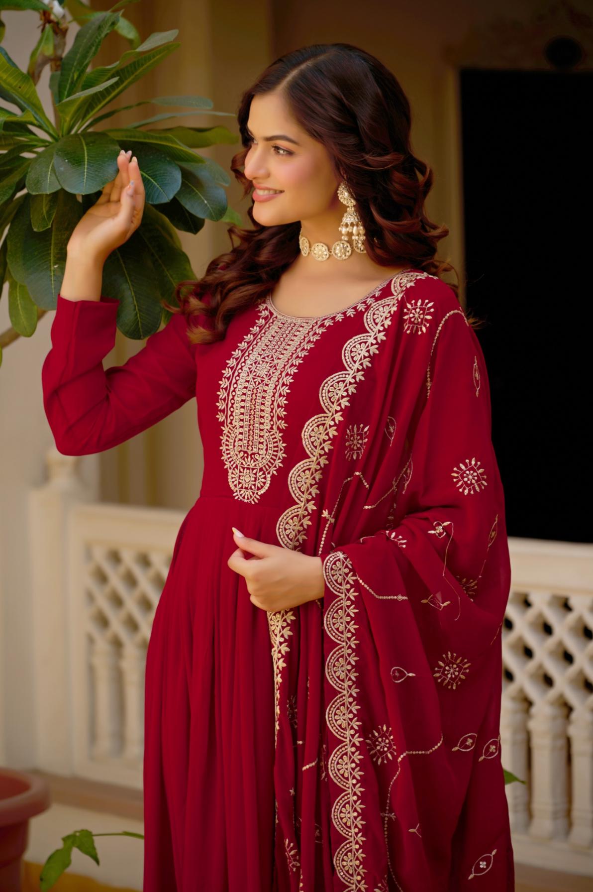 Faux Blooming Embroidered Gown with Dupatta