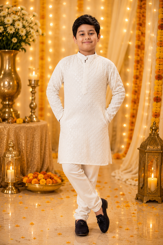 Prince Premium Chikankari Kids Kurta Set