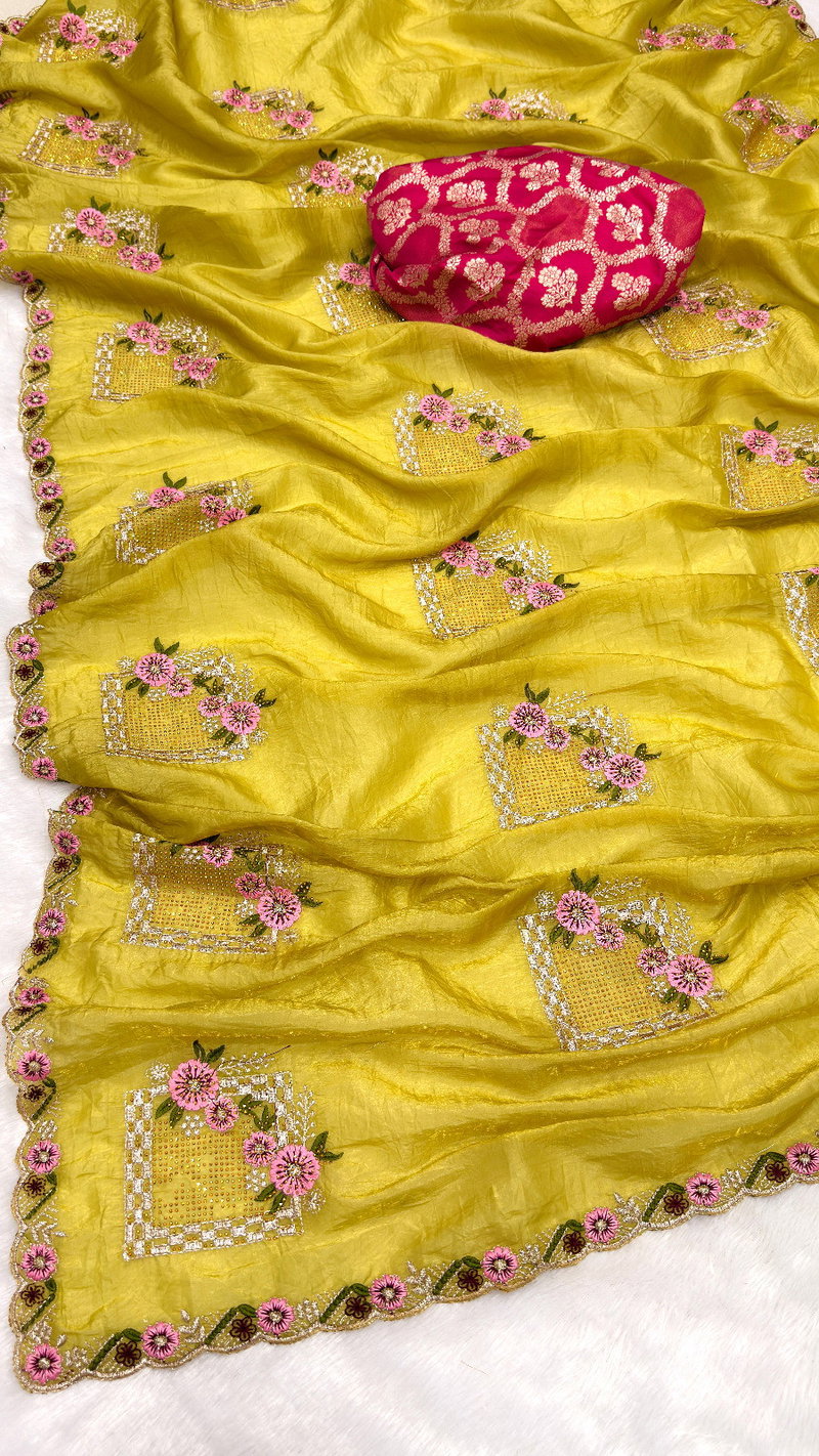Uma Premium Crush Silk Embroidered Saree Set