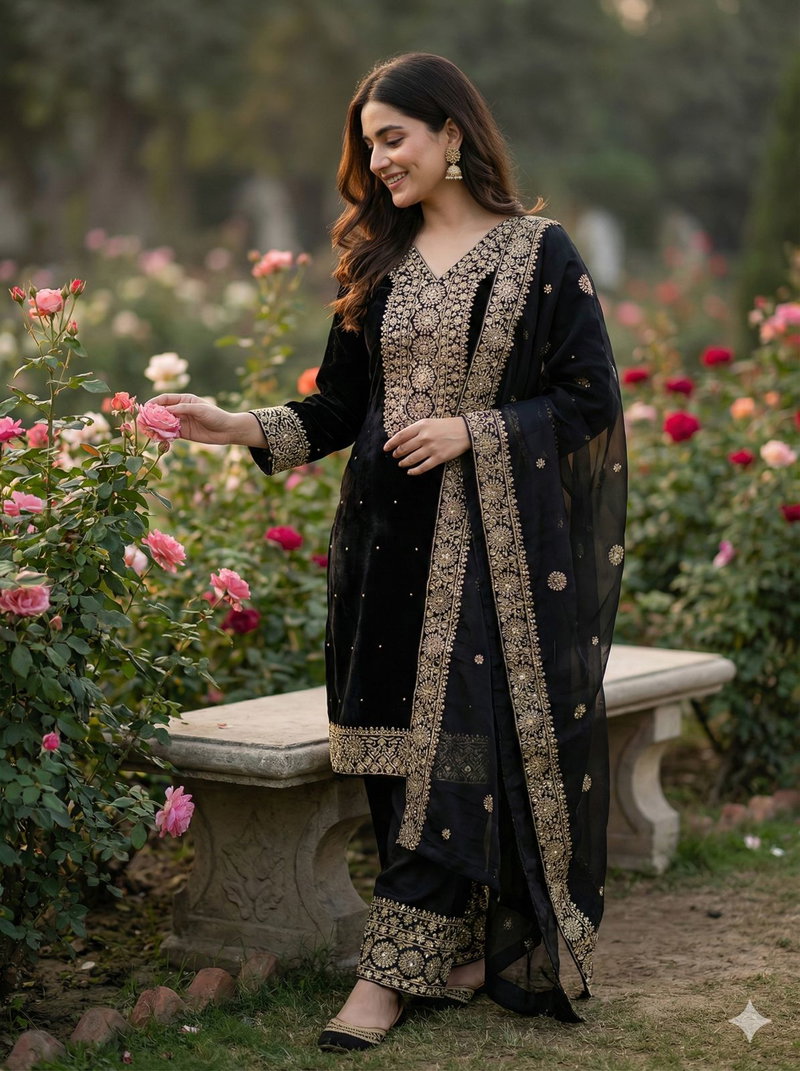 Aarika Fendy Silk Embroidered Palazzo Suit Set