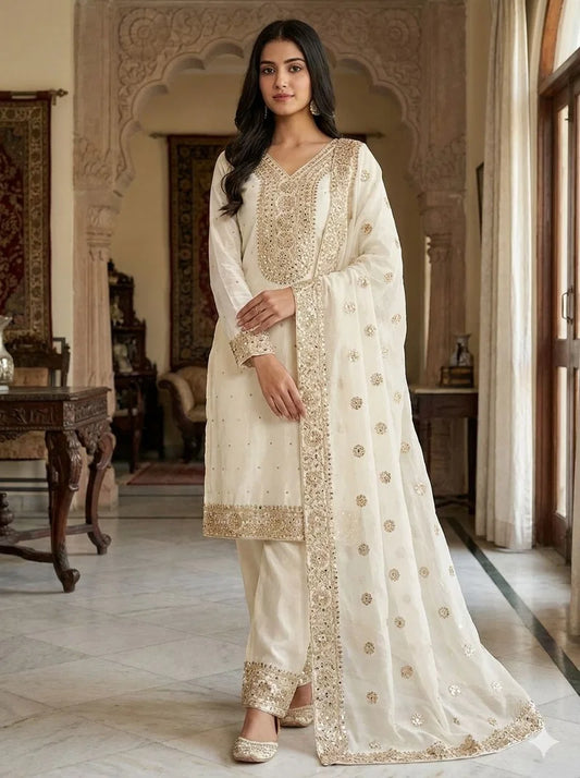 Aarika Fendy Silk Embroidered Palazzo Suit Set