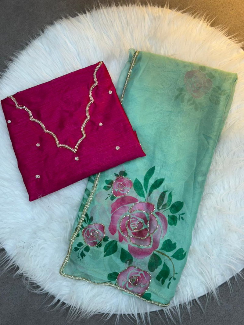 Elara Blossom Soft Organza Saree Set