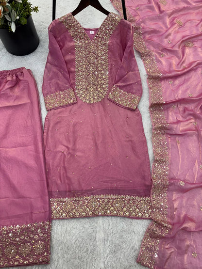 Rose Noor Fendy Silk Embroidered Palazzo Set