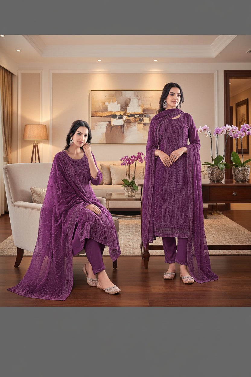 Siya Georgette Schiffli Work Salwar Suit Australia | Luxury Festive Wear
