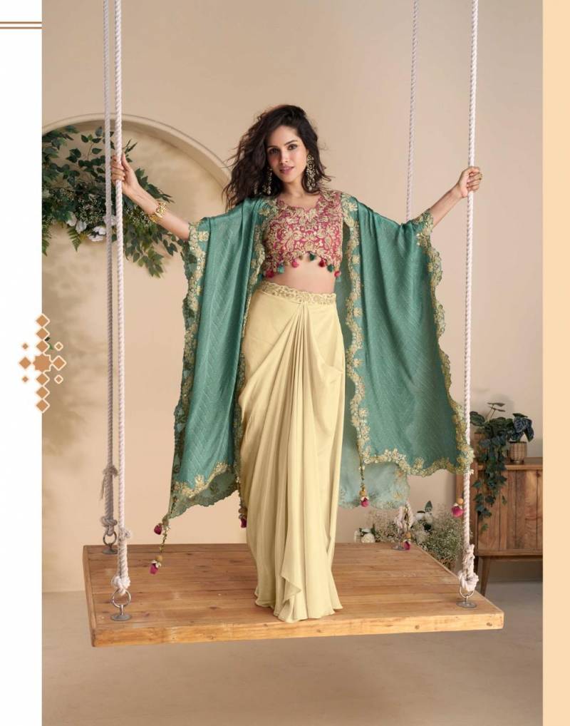 Sage Emerald Drape | Chinon Silk Indo-Western Set