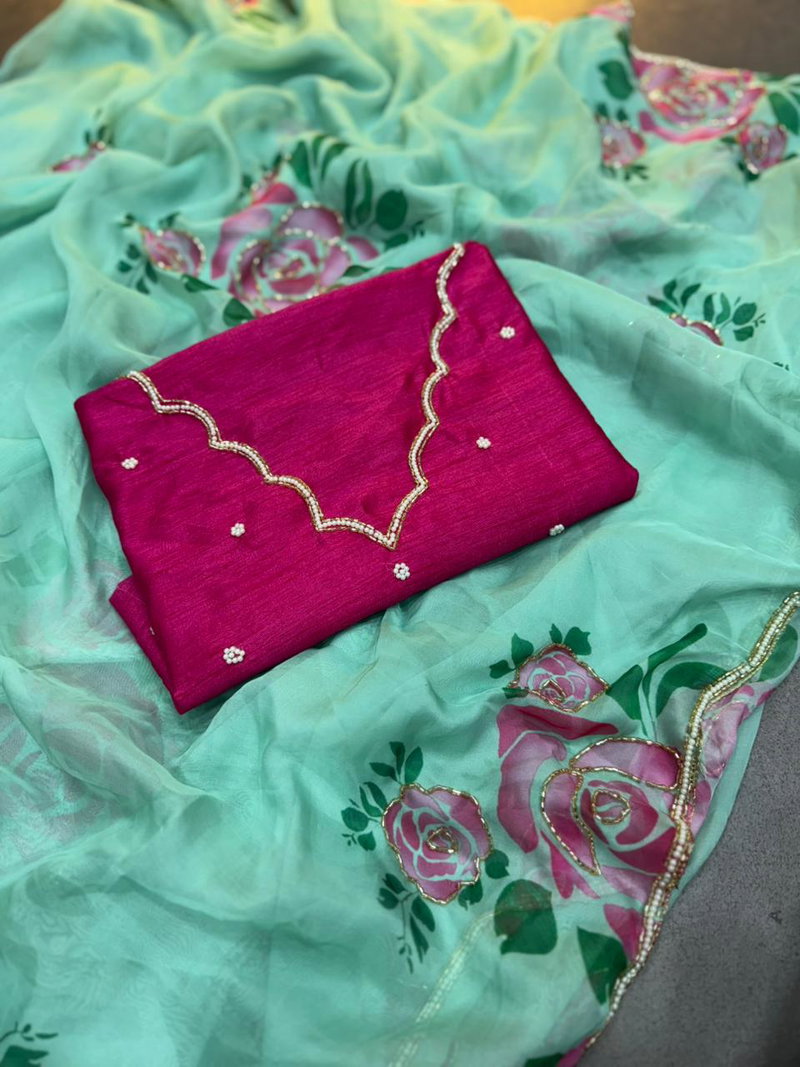 Elara Blossom Soft Organza Saree Set