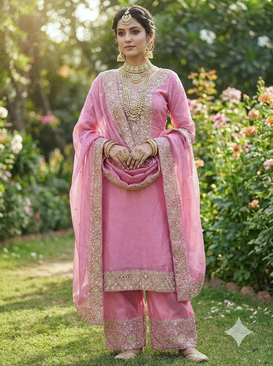 Rose Noor Fendy Silk Embroidered Palazzo Set