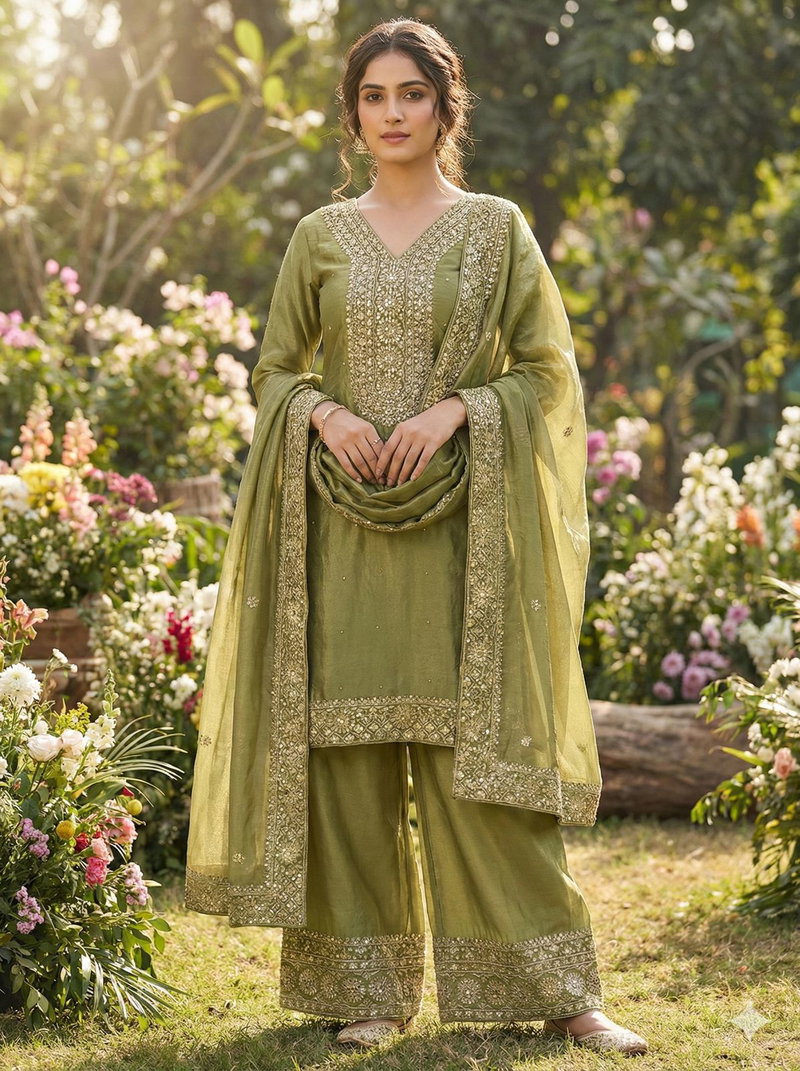 Rose Noor Fendy Silk Embroidered Palazzo Set