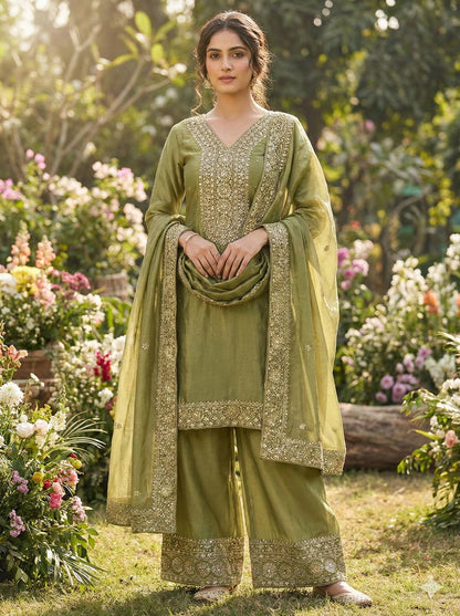 Rose Noor Fendy Silk Embroidered Palazzo Set