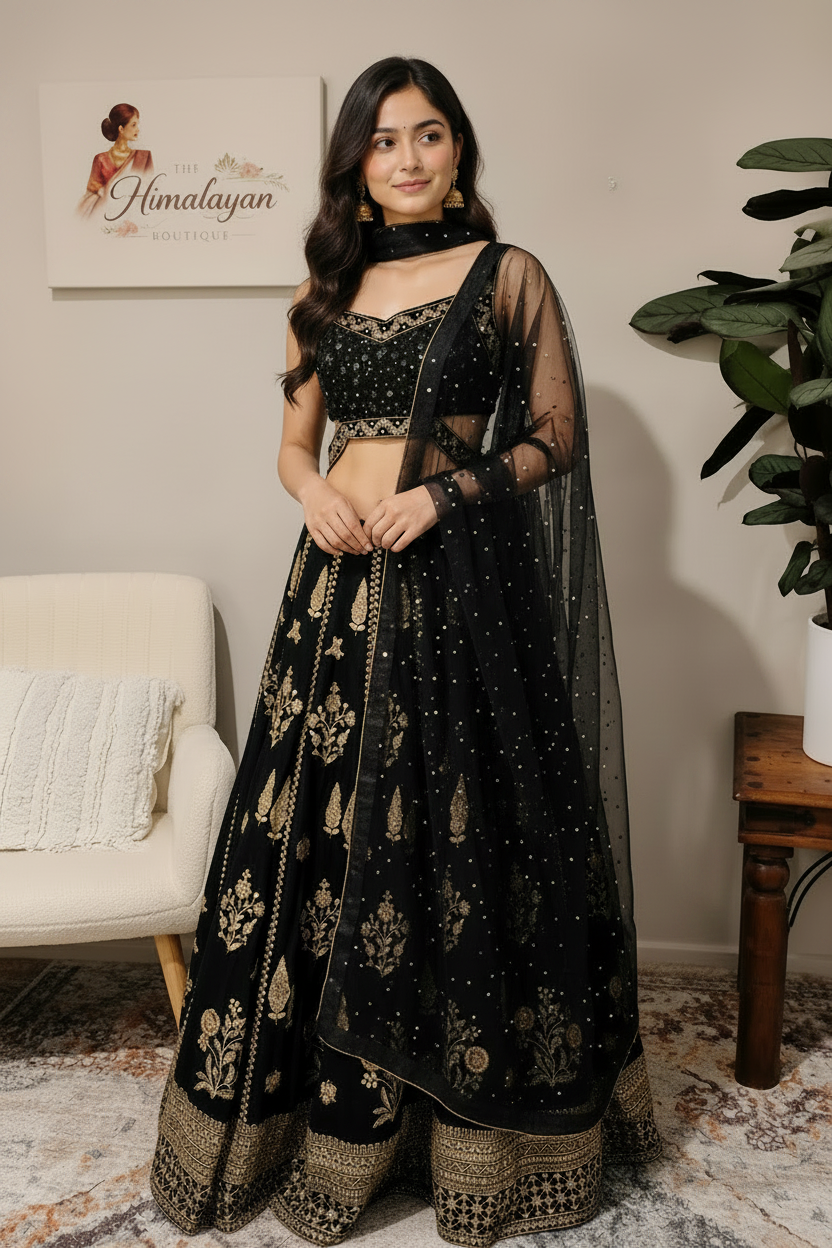 Zareen Noir Luxury Lehenga Set | Premium Black Embroidered Lehenga Australia