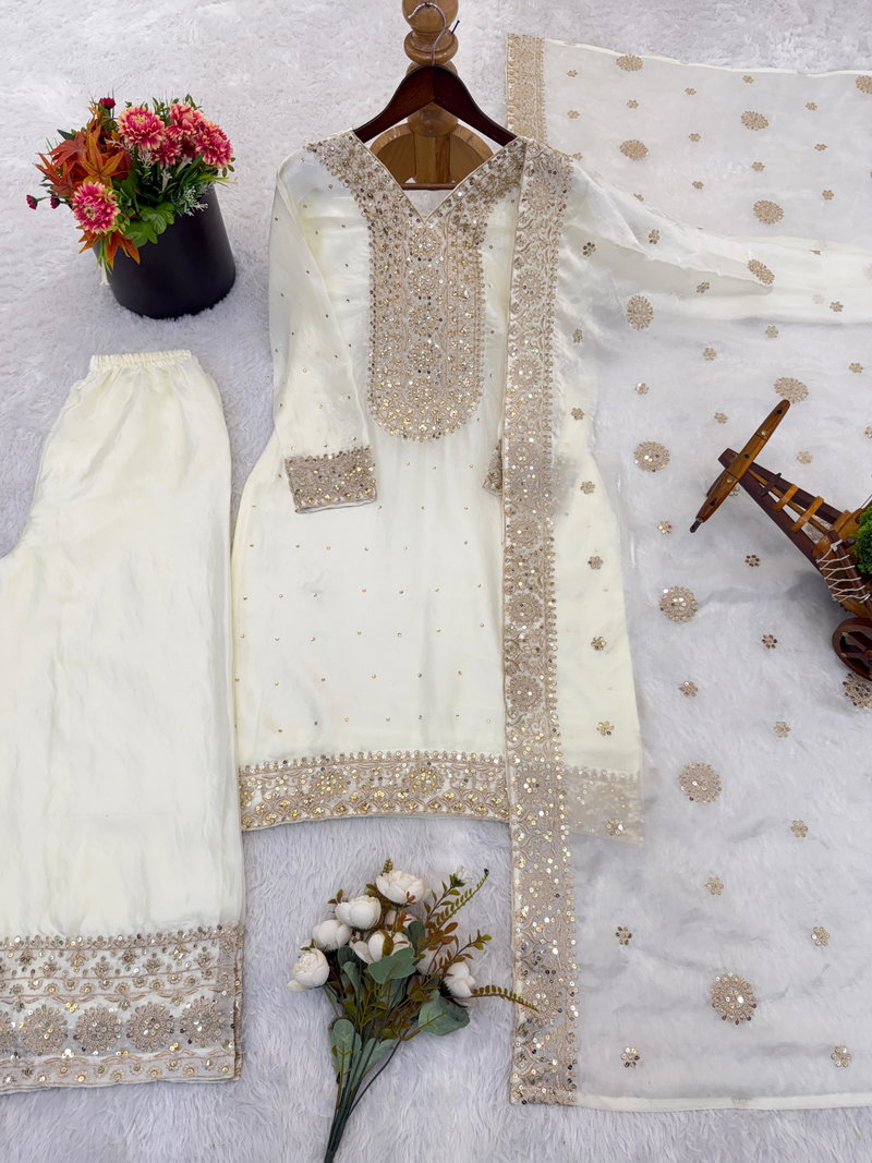 Aarika Fendy Silk Embroidered Palazzo Suit Set