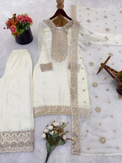 Aarika Fendy Silk Embroidered Palazzo Suit Set