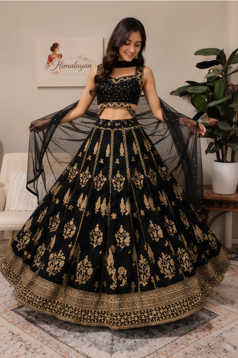 Zareen Noir Luxury Lehenga Set | Premium Black Embroidered Lehenga Australia