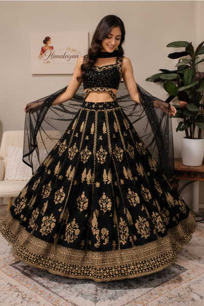 Zareen Noir Luxury Lehenga Set | Premium Black Embroidered Lehenga Australia