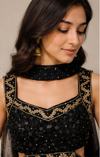 Zareen Noir Luxury Lehenga Set | Premium Black Embroidered Lehenga Australia