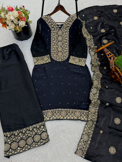 Aarika Fendy Silk Embroidered Palazzo Suit Set