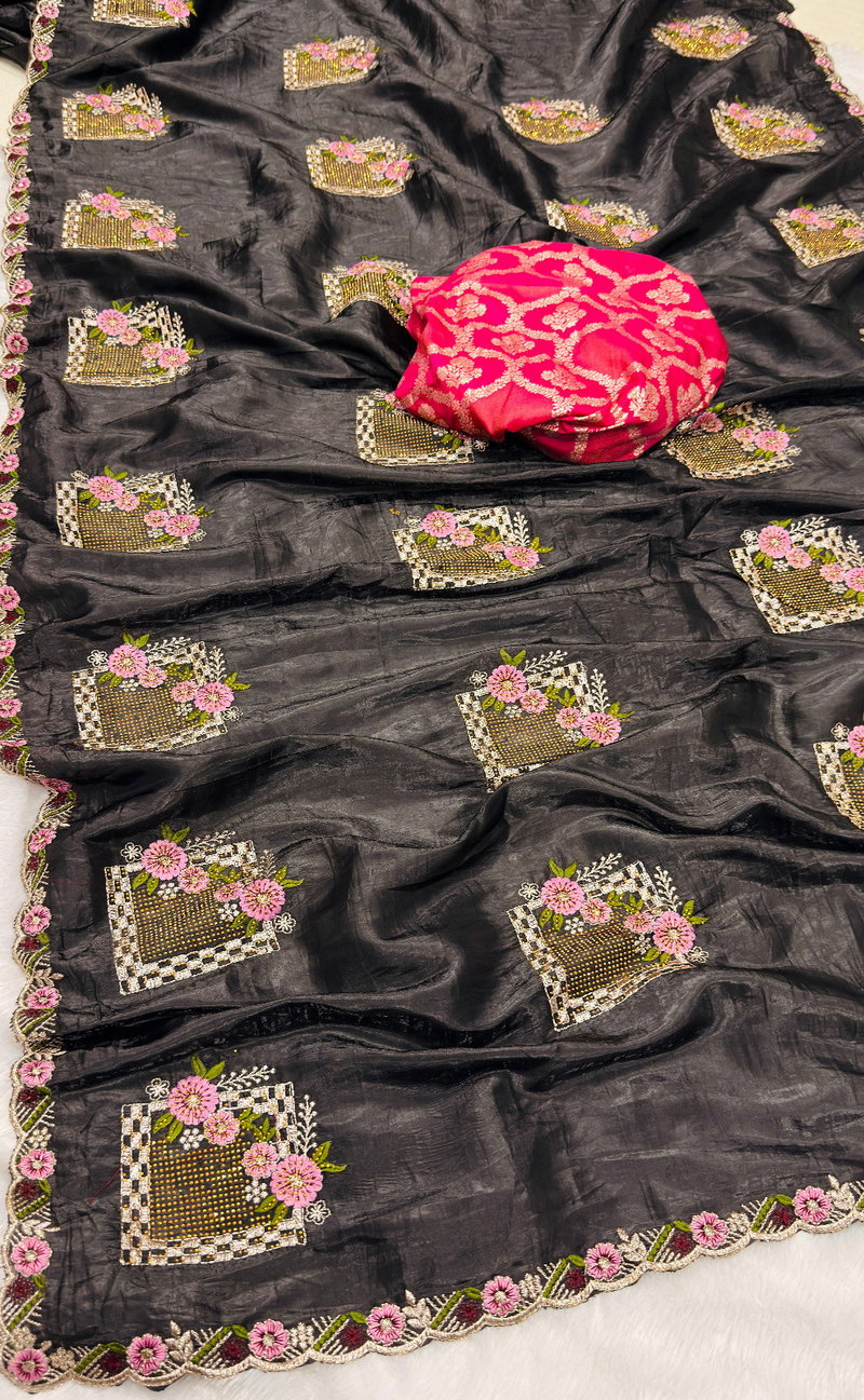 Uma Premium Crush Silk Embroidered Saree Set