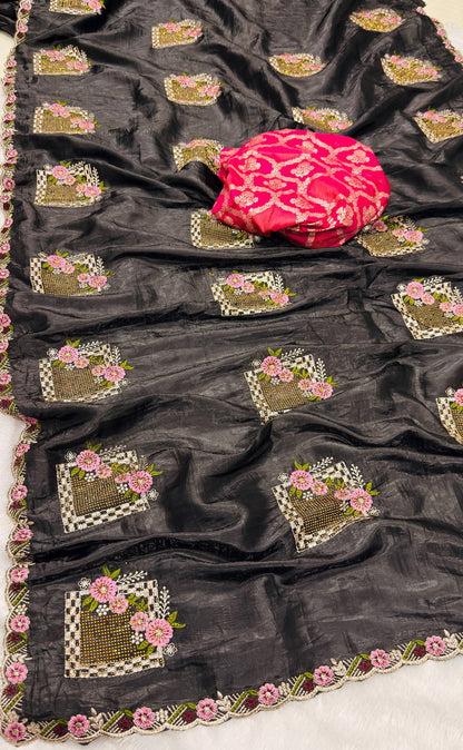 Uma Premium Crush Silk Embroidered Saree Set