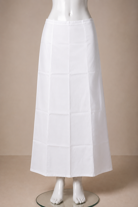 White Cotton Ready-Made Saree Petticoat
