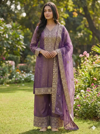 Rose Noor Fendy Silk Embroidered Palazzo Set
