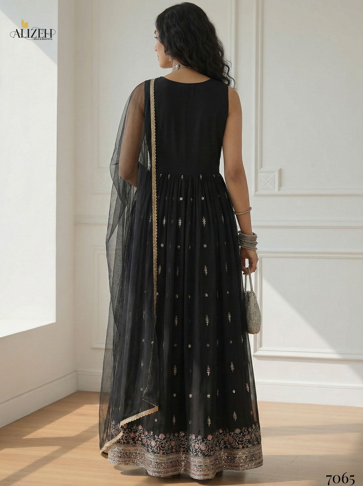 Alizeh Luxe Black Embroidered Indo-Western Gown
