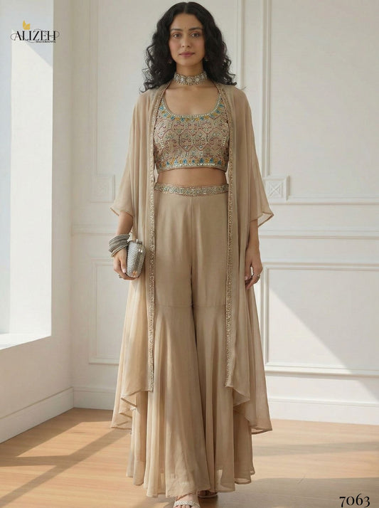 Alizeh Luxe Indo-Western Georgette Sharara Set with Jacket