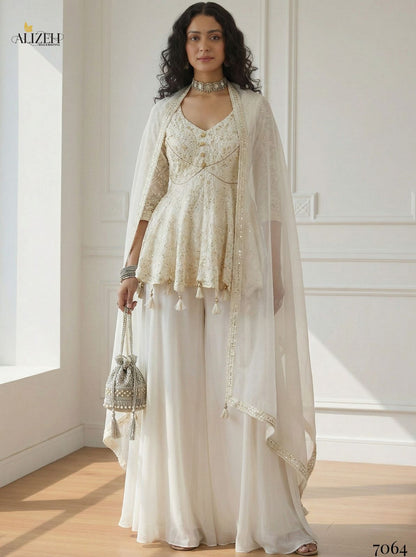 Alizeh Luxe Georgette Sharara Suit Set with Dupatta