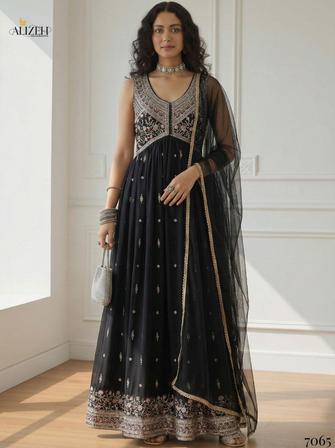 Alizeh Luxe Black Embroidered Indo-Western Gown
