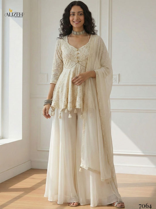 Alizeh Luxe Georgette Sharara Suit Set with Dupatta