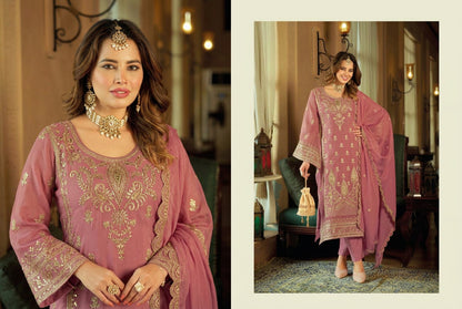 Dusty Rose Pink Organza Embroidered Pakistani Suit Set