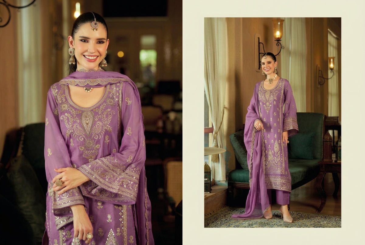Lavender Purple Organza Embroidered Pakistani Suit Set