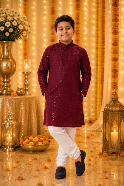 Prince Premium Chikankari Kids Kurta Set