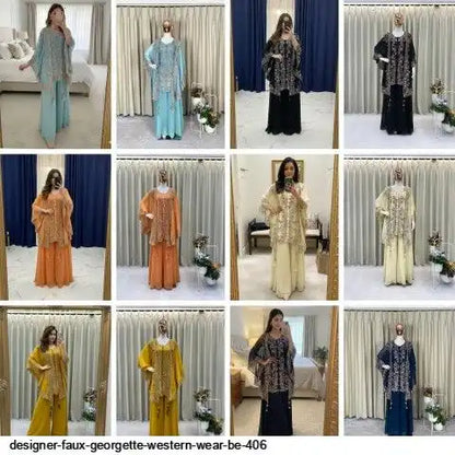Designer Faux Georgette Kurta Palazzo Set with Embroidered Shrug – Luxury Indo Western Party Wear