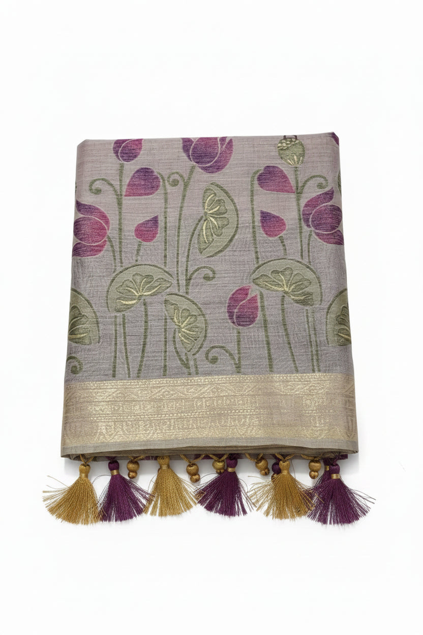 Padma Grace Premium Linen Silk Saree | Luxury Floral Saree Australia