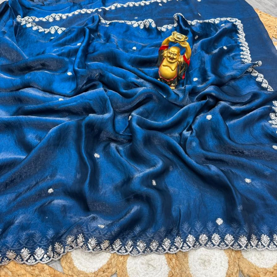 Navya Navy Fandy Satin Sequence Work Saree Set