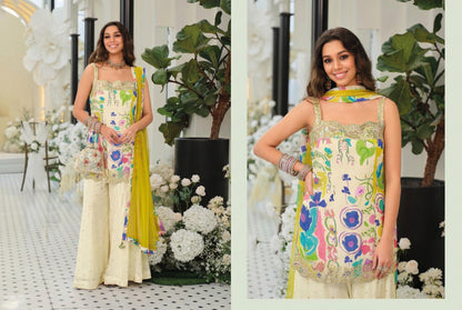 90s-Inspired Floral Chinon Kurta Palazzo Set