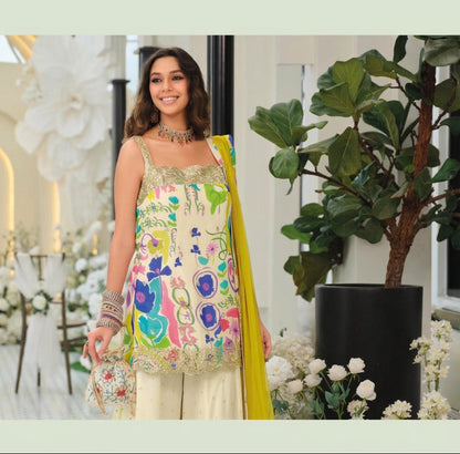 90s-Inspired Floral Chinon Kurta Palazzo Set