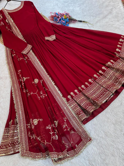 Embroidered Faux Blooming Anarkali Gown with Dupatta