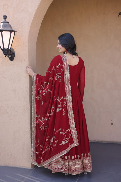 Embroidered Faux Blooming Anarkali Gown with Dupatta