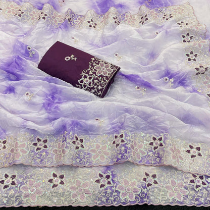 Aarohi Gold Crush Embroidered Saree Set-Purple