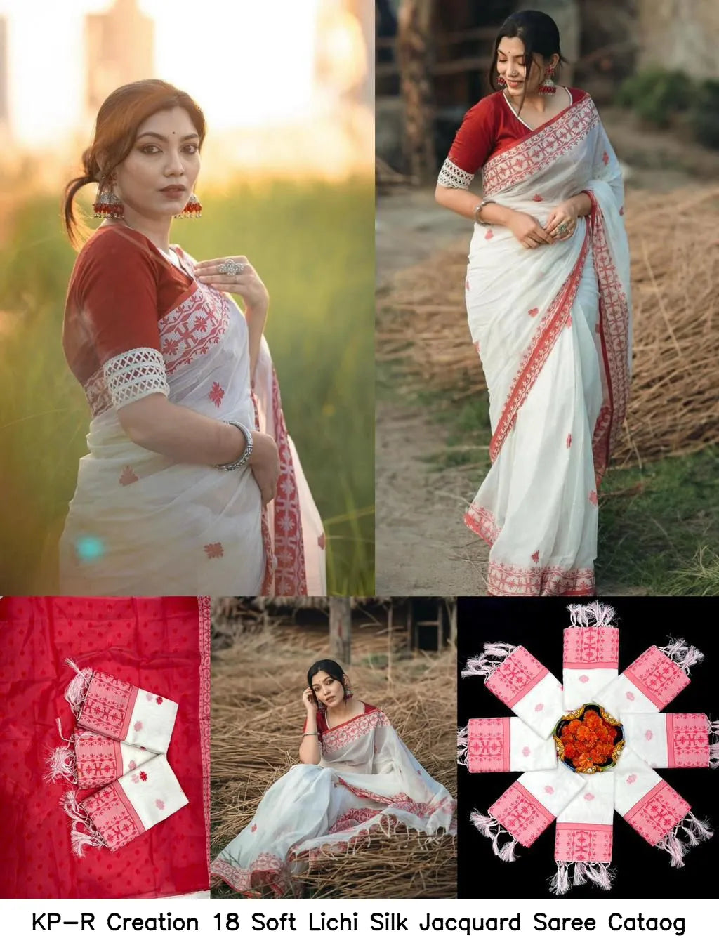 Emerald Lichi Silk Jacquard Saree