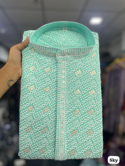 Aqua Men’s Chikankari Schiffli Kurta Pyjama Set