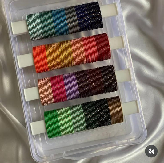 Luxury 24 Shades Metal Bangles Collection with 4-Roll Organiser Box | Premium Bridal & Festive Set