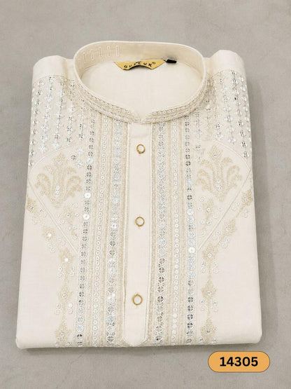 White Embroidered Men's Kurta