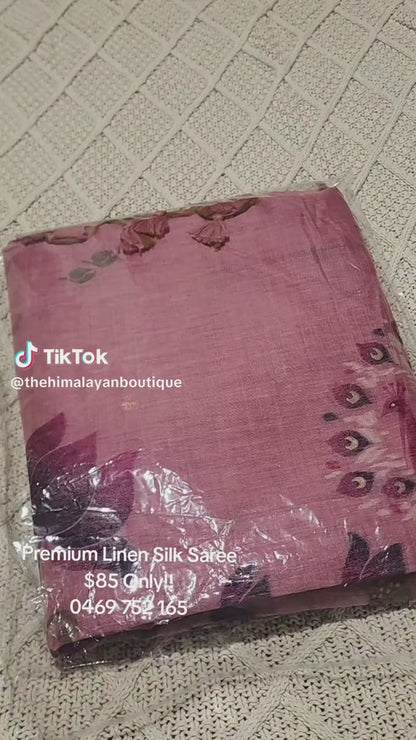 Padma Grace Premium Linen Silk Saree | Luxury Floral Saree Australia