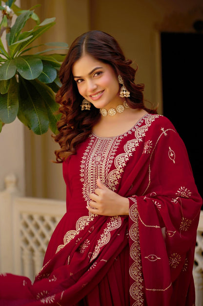 Faux Blooming Embroidered Gown with Dupatta